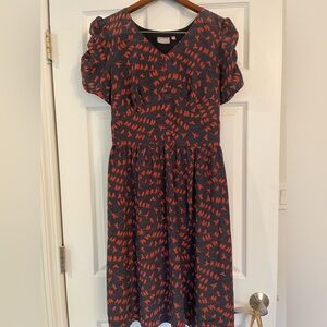 Eshakti navy lined dress with bird print